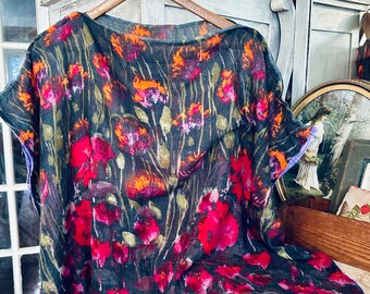 Field of Flowers Coverup, One Size Plus, Recycled Cashmere and Silk, Lightweight Tunic