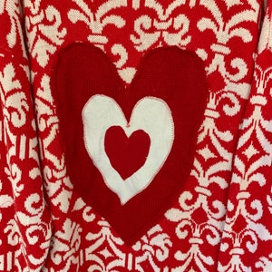 Valentine Hearts Sweater, Red-White Pullover, Funky Triple Heart Deco, Artsy Wearable, Plus Size, Washable , image 6