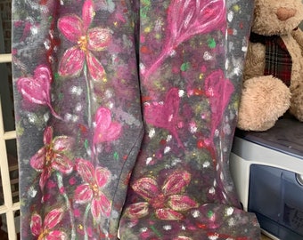 Women’s Painted Sweatpants, Funky Flower Sweats, Size Large,