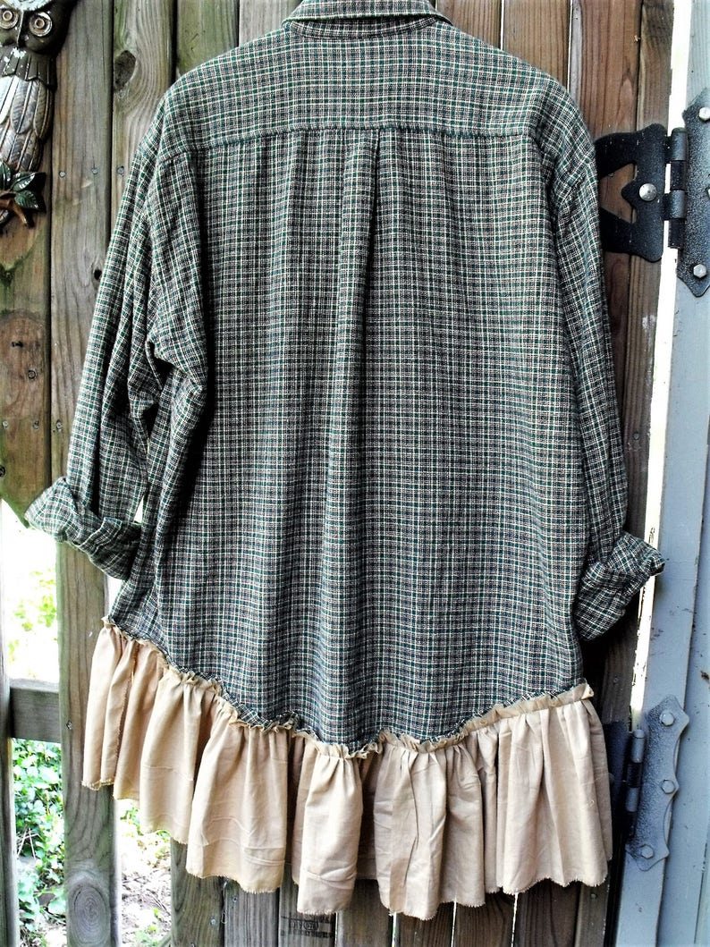 Sheerfab Flannels Upcycled Flannel Shirt Tunics Mens Etsy Paneled floral embroidery buttoned vneck tshirt immorgo