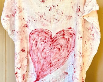 Hand-Painted Flour Sack Shirt Size XL Cotton Matching Scrunchie