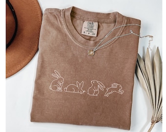 Hase Ostern Shirt, Komfort Farben Hase T-Shirt, Kaninchen Liebhaber Geschenk, süßes Frühlings Outfit Häschen Geschenk, Kaninchen Cottagecore T-Shirt, Geschenk für Ostern