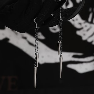 Spiked Chain Drop Earrings: Minimalist Gothic Emo Steel Alloy