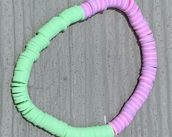 pink and green clay bead bracelet