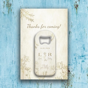 Ouvre-bouteille personnalisé avec carte de remerciement, 30 modèles et modèles personnalisés disponibles, cadeaux de mariage personnalisés, souvenir de shower de bébé