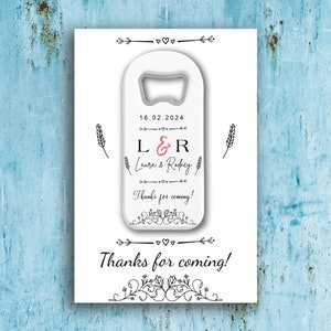 Aimant de mariage pour invités en vrac, ouvre-bouteille ballon rectangle avec aimant avec carte, cadeaux de mariage en vrac et d'enterrement de vie de jeune fille