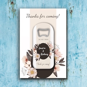 Cadeaux de remerciement de mariage pour les invités, Ouvre-bouteille aimanté personnalisé avec carte, Souvenir de mariage personnalisé pour la douche nuptiale pour les invités