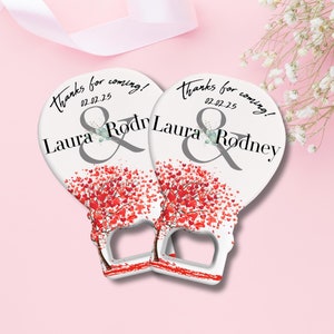 Personalisierter Magnet Flaschenöffner mit Dankeskarte, personalisierte Hochzeitsbevorzugungen, kundenspezifische Hochzeits-Brautparty-Andenken für Gäste