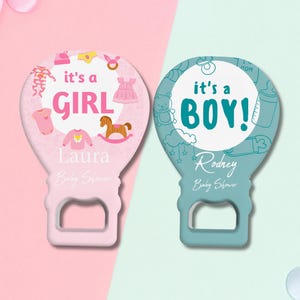 Cadeaux de baby shower personnalisés pour invités, articles de fête indiquant le sexe, Ouvre-biberon personnalisé avec aimant et carte, souvenir de baptême