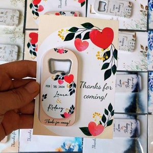 Aimant ouvre-bouteille personnalisé avec carte, cadeaux de mariage pour les invités en gros, cadeaux de mariage personnalisés, cadeaux de remerciement pour mariage rustique