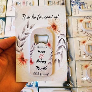 Ouvre-bouteille personnalisé avec aimant et carte de remerciement, cadeaux de mariage rustiques, souvenir de fiançailles de douche nuptiale de mariage pour les invités