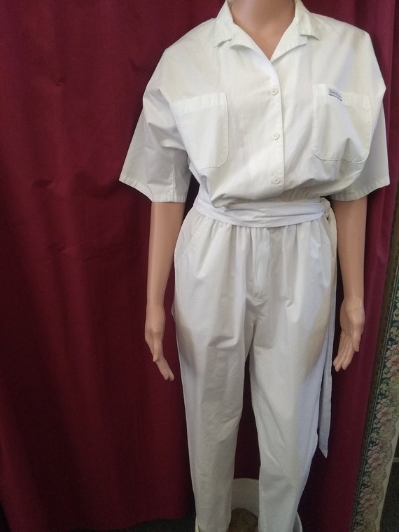 1980s White Cotton Saint Germain Jumpsuit with Sas