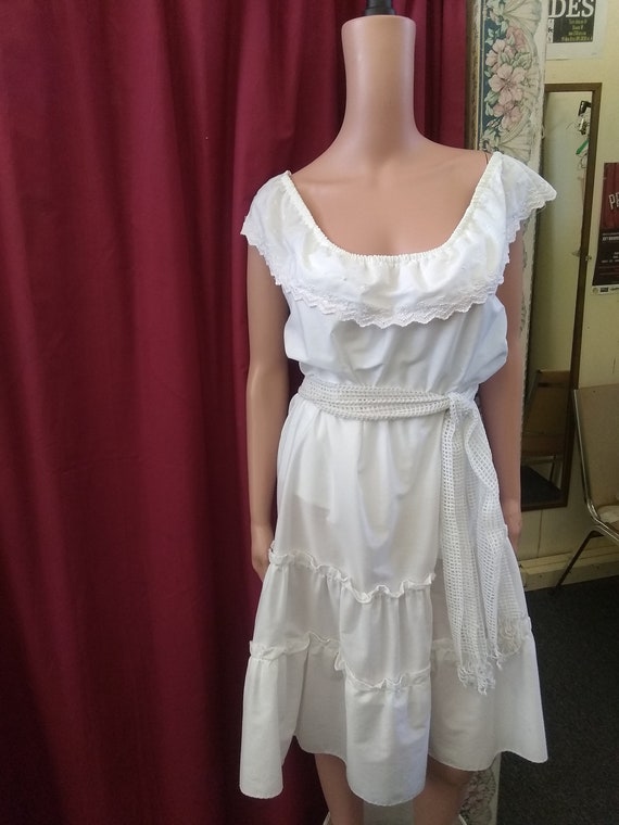 1980s White Cotton Off the Shoulder Sundress