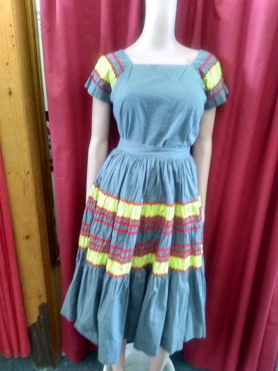 1960s Grey, Red and Chartreuse Patio Skirt and Top