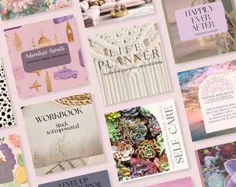 Paquete de más de 65 productos digitales PLR Canva: revistas, planificadores, libros de trabajo y libros electrónicos DFY MRR