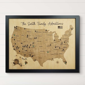 National Parks Travel Map, Gifts for dad, Custom Wood Map, Personalized Wood Gift, 5th Anniversary Gift
