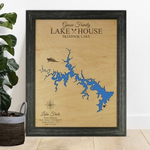 Skiatook Lake Map or any lake - Lake House Decor - Wall Decor -Customer Wood Map Sign- Lake Art - 3D Wall Art - Wood Maps