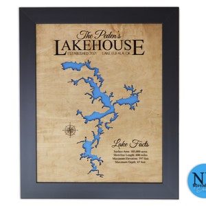 Lake Eufaula OK or any lake, Lake House Decor, Personalized, Sign, Custom Lake Map, Cabin Lake Map,
