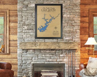 Mapa del lago Lanier, Georgia, Mapas personalizados, Madera, Regalo, Casa del lago