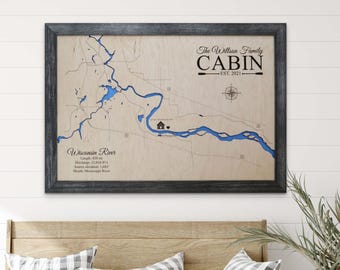 River House Decor, River Map, River Life, Mississippi river map, wooden river map, river house sign