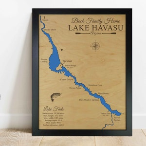Lake Havasu Map, Lake House Decor, Personalized, Sign, Custom Lake Map, Cabin Lake Map, Family Cabin Art, Lake House Wall Art