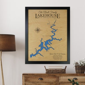 Grand Lake O the Cherokees Map, Lakehouse Decor, Personalized, Lake house gift, Custom Lake Map, Housewarming Gift, Lakehouse Wall Art