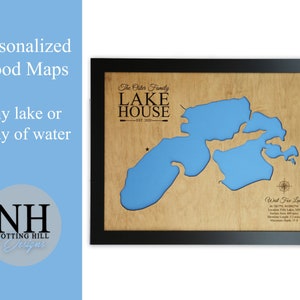 West Fox Lake / Fifty Lake Minnesota - Lake House Sign, Personalized, Gift, Lake House Decor, Custom Lake Map, Wood Map