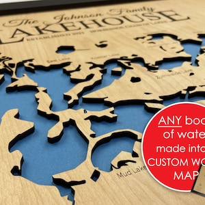 Any Lake 3D Custom Lake Map, Wood Art, Lake Decor, Depth Map, Cabin Lake, Map, Best Selling Items, Engraved Map, Lake Sign, Family Cabin