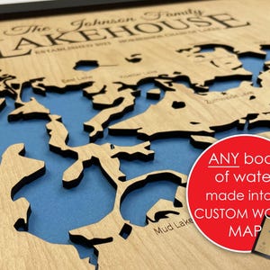 3D Custom Lake Map, Lake House Décor, Wood Depth Map, Personalized Gifts, Nautical Lake Maps, Wall Art, Signs