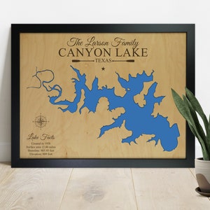 Canyon Lake Map, Texas or any lake wood map, Lake Home Decor, Personalized
