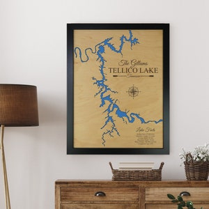 Tellico Lake Map, Tennessee Custom Lake Map, Cabin Lake Map, Family Cabin Art, Lake House Wall Art