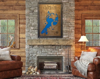 Lake Art Custom Wood Maps, Lake House Art, Lake Map Print Of Any Lake