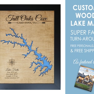 Lake Anna Virginia Map, Lakehouse Decor, Personalized, Lake house gift, Custom Lake Map, Housewarming Gift