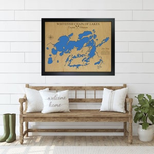 Whitefish Chain of Lakes Map Minnesota or any lake wood map, Lake Home Decor, Personalized