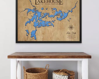 Mapas de lagos de madera personalizados con capa de profundidad, regalo de mapa de lago grabado personalizado, arte topográfico de lagos en 3D, decoración única de lagos de madera, regalo de casa de lago