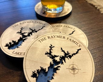 Lake House Decor coasters, Personalized Wood Coasters, 3D Lake Depth, Christmas Gift, Housewarming
