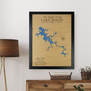 Lake Nottely Map, Blairsville Georgia - Lake House Decor, Personalized, Sign, Custom Lake Map, Cabin Lake Map, Family Cabin Art
