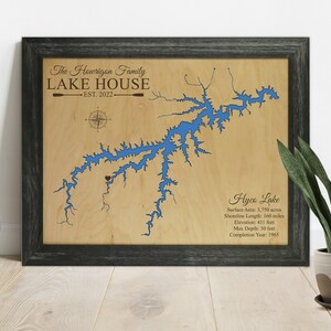 Hyco Lake Map, Lake House Decor, Personalized, Sign, Custom Lake Map, Cabin Lake Map,