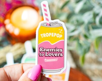 Enemies to Lovers Sticker: Retro Book Trope, Waterproof Vinyl, 3" x 1.3"