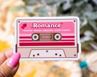 Romance Book Lover Sticker- Pink Cassette Bookish Sticker, Vinyl Waterproof Decal for Laptop, Kindle, Readers - 1.95"x3"