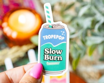 Slow Burn Sticker: Book Trope Cola Can, Waterproof Decal, 3" x 1.3"