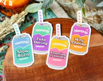 Book Trope Stickers: Enemies to Lovers, Slow Burn, Fake Dating (1.3"x3")