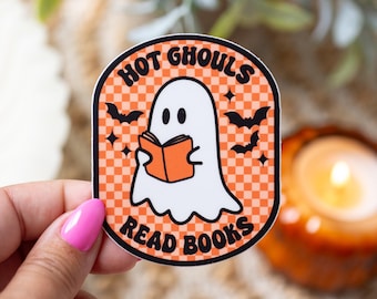 Halloween Bookish Ghost Sticker, Cute Kindle Stickers, Spooky Season Book Lover Gift, Waterproof Water Bottle, Laptop Decal, 2.43"x3"