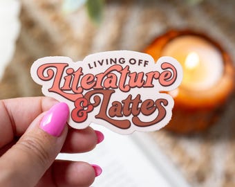 Literature and Lattes Sticker: Waterproof Vinyl Book Lover Gift, 3" x 1.7"