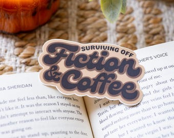 Fiction and Coffee Bookish Sticker - Kindle Sticker, Book Lover Gift, Waterproof Sticker for Water Bottle, Coffee Addict Decal, 3"x1.83"