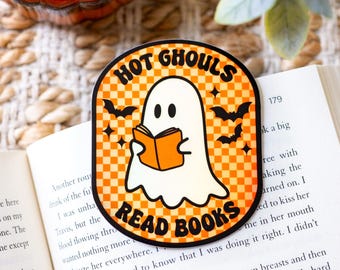 Holographic Halloween Bookish Sticker, Hot Ghouls Read Books, Waterproof Stickers, Spooky Season Witchy Book Lover Gift, 2.43"x3"
