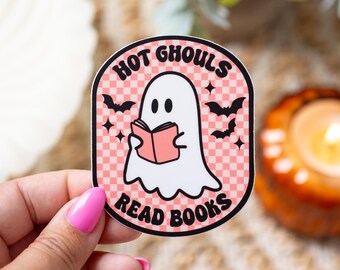 Spooky Halloween Bookish Sticker, Hot Ghouls Read Books, Cute Ghost Kindle Sticker, Book Club Gifts for Readers, Laptop Sticker, 2.43"x3"