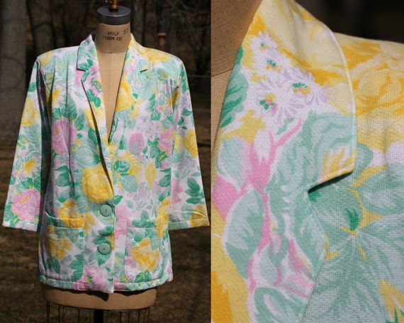 Medium Summer Floral Print Jacket. Vintage 80s Ja