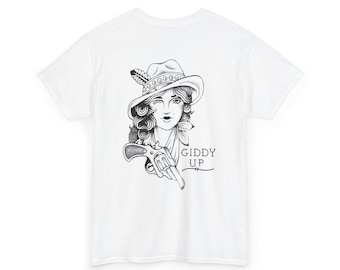 Camiseta gráfica Cowgirl Giddy Up, occidental, tradicional americana, camiseta unisex