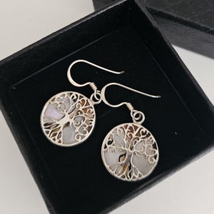Pendientes del Árbol de la Vida de plata de ley 925 con concha de abulón | Pendientes colgantes inspirados en la naturaleza | Regalo para ella